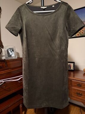 Classic Olive Suede Shift Dress - Unbranded